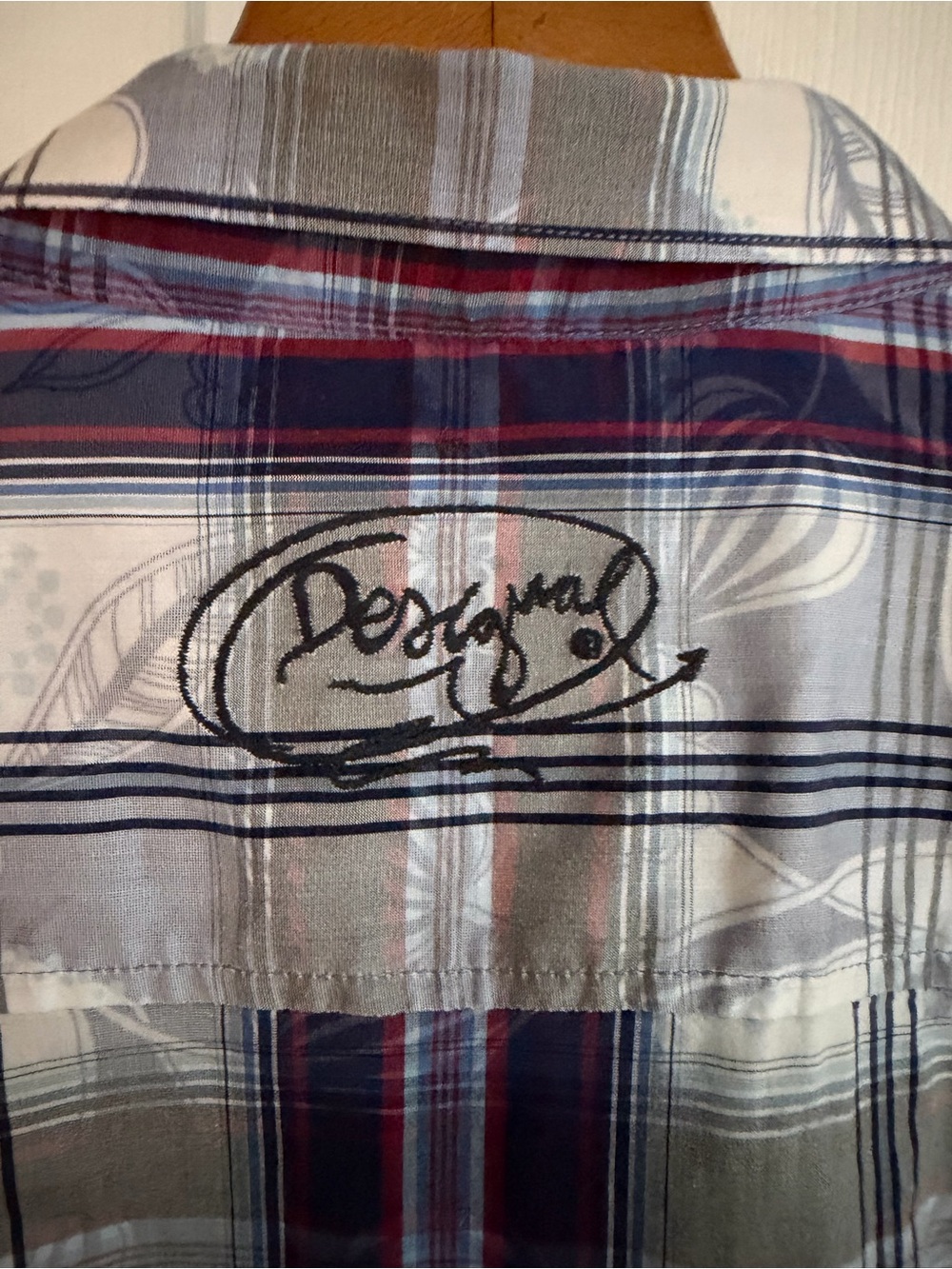 Desigual Men's Plaid Button-Up Shirt in Blue, Gray & Red - Picture 3 of 9